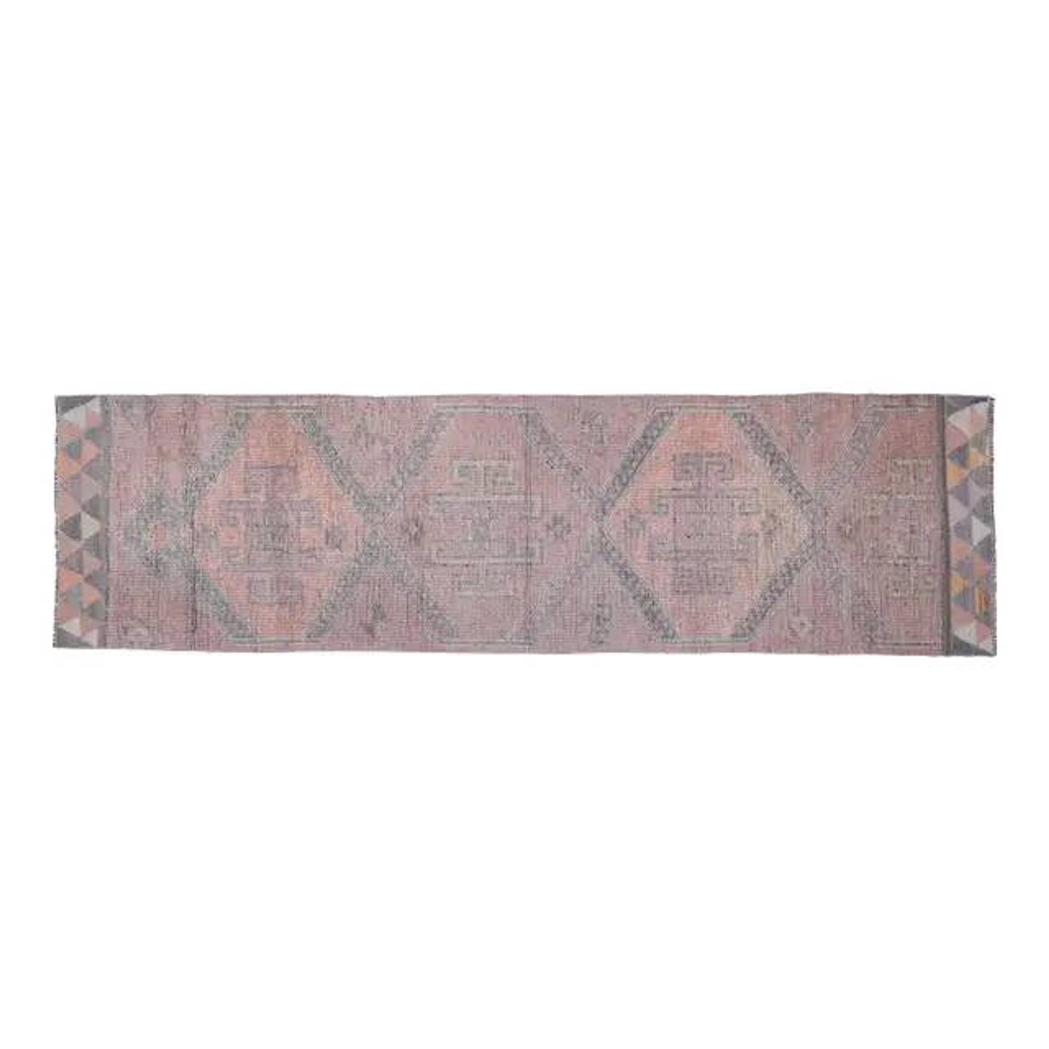1970s Turkish Oushak Handmade Wool Cotton Pink Area Rug 90x377