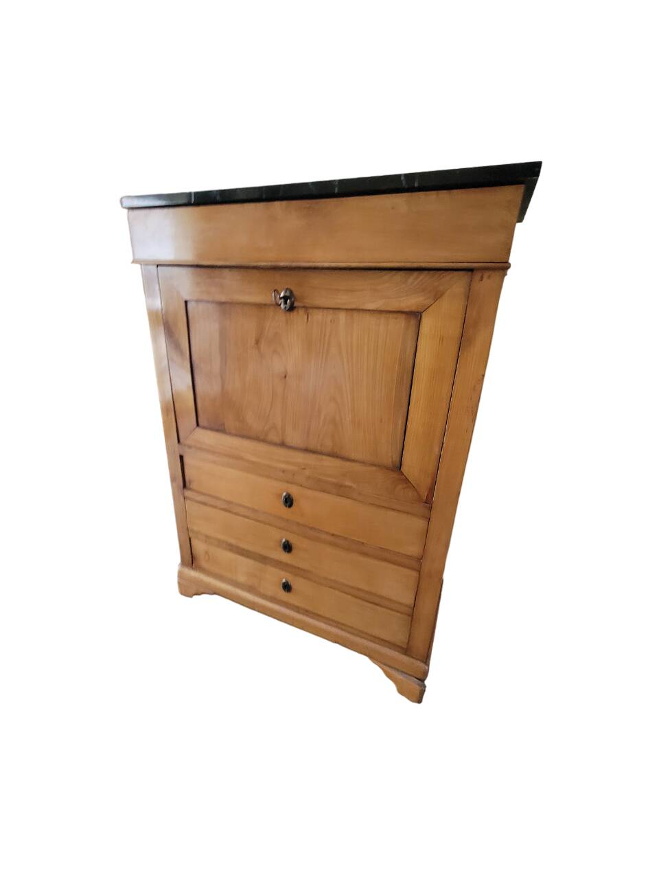 Old solid wood and black marble secretary