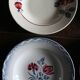 6 mismatched deep plates red blue Art Deco Badonviller Digoin