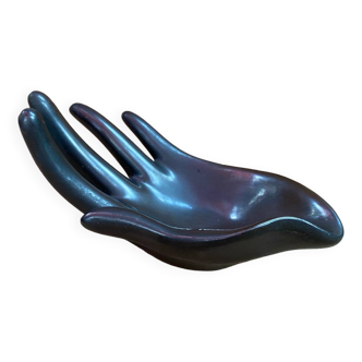 Old vallauris pocket tray hand shape black ceramic vintage decoration