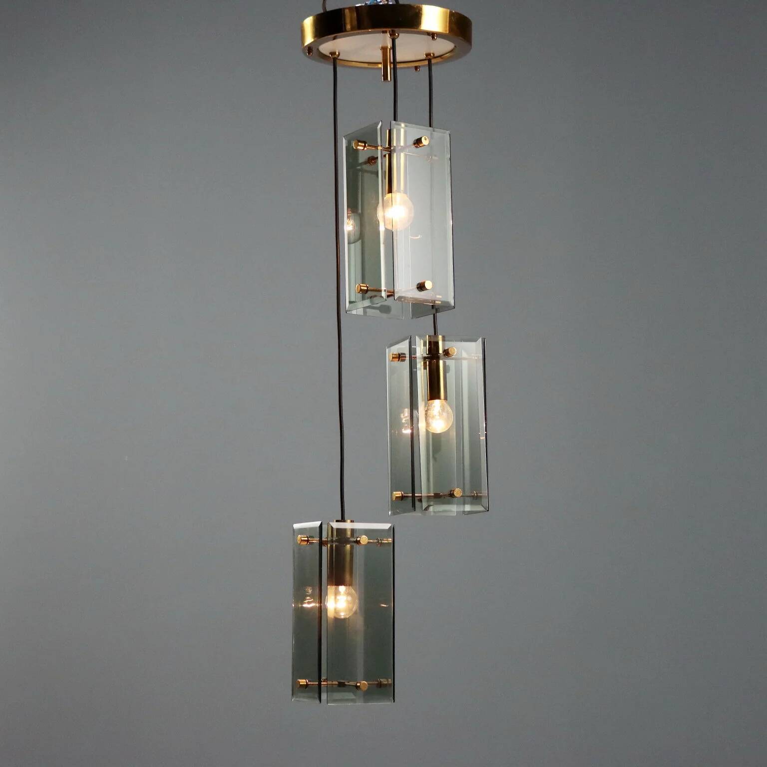 1960s brass and smoked glass ceiling light