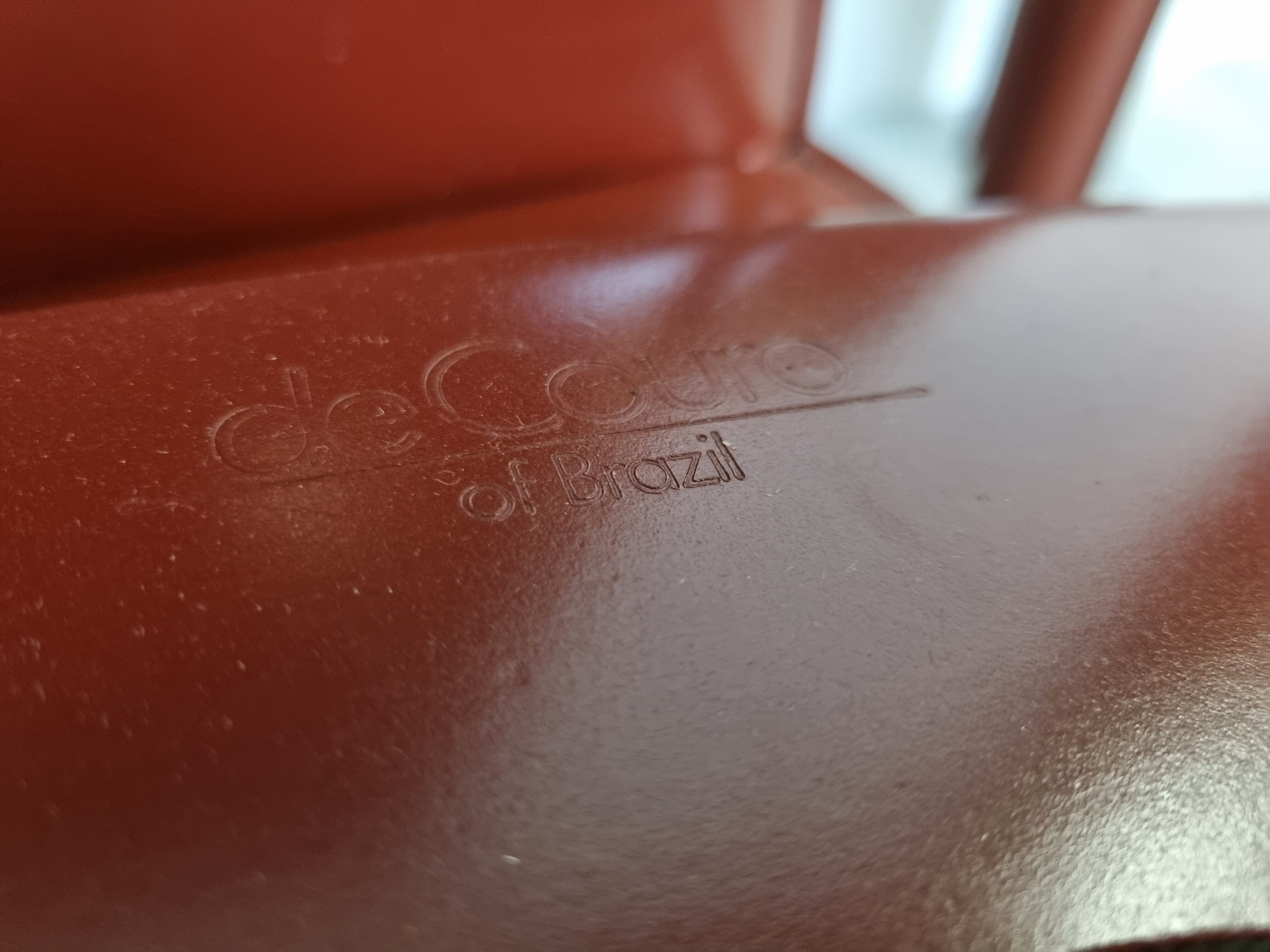 Red leather dining chairs by De Couro Brazil, 1980s - set of 8