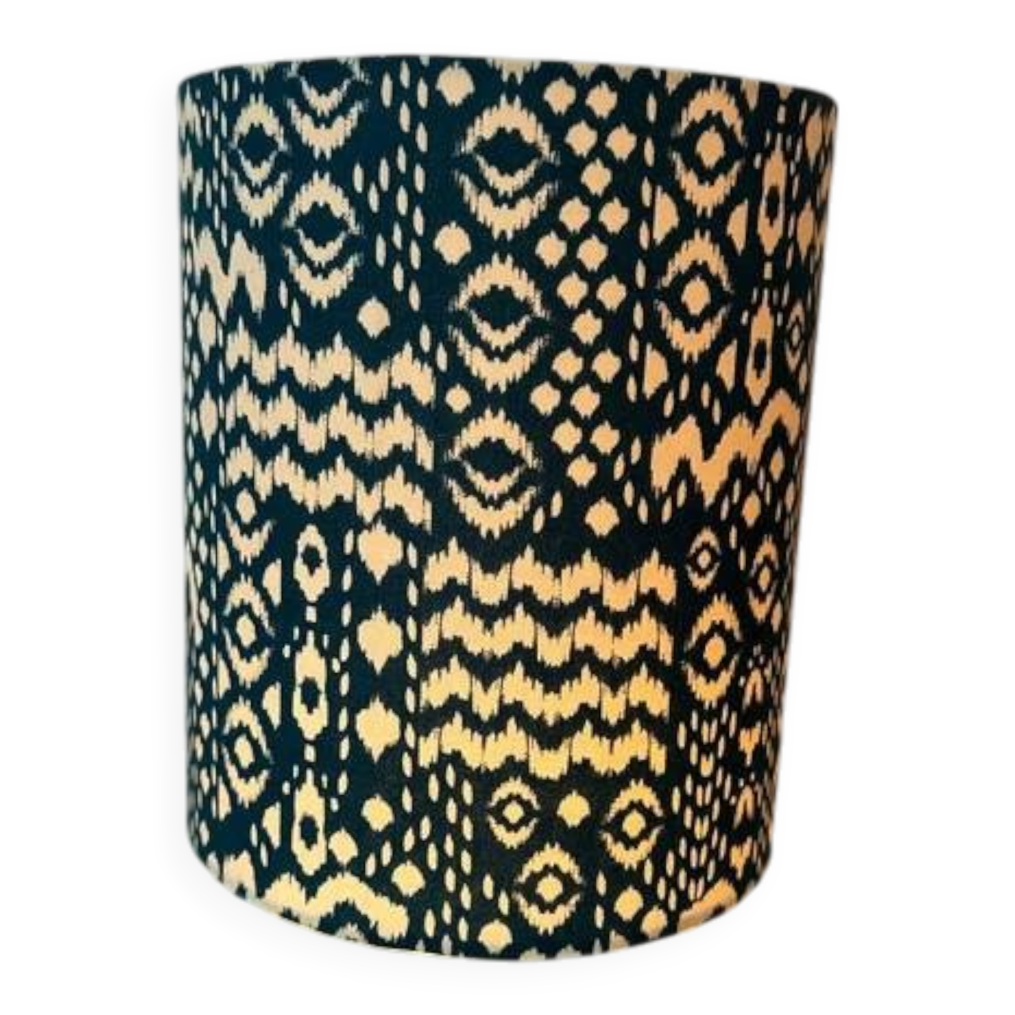 Lamp shade 20 x 22 cm made of ikat fabric in petrol/beige.