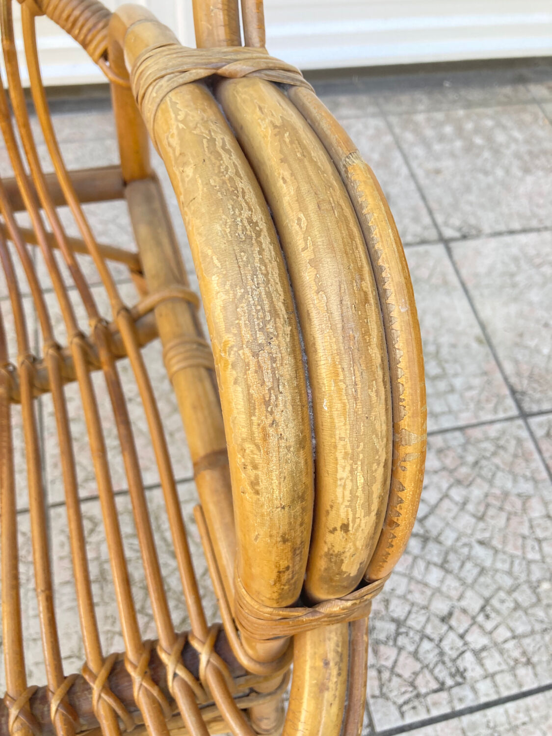 Vintage shell rattan armchair