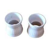 Lot de 2 coquetiers anciens céramique blanche canelée campagne