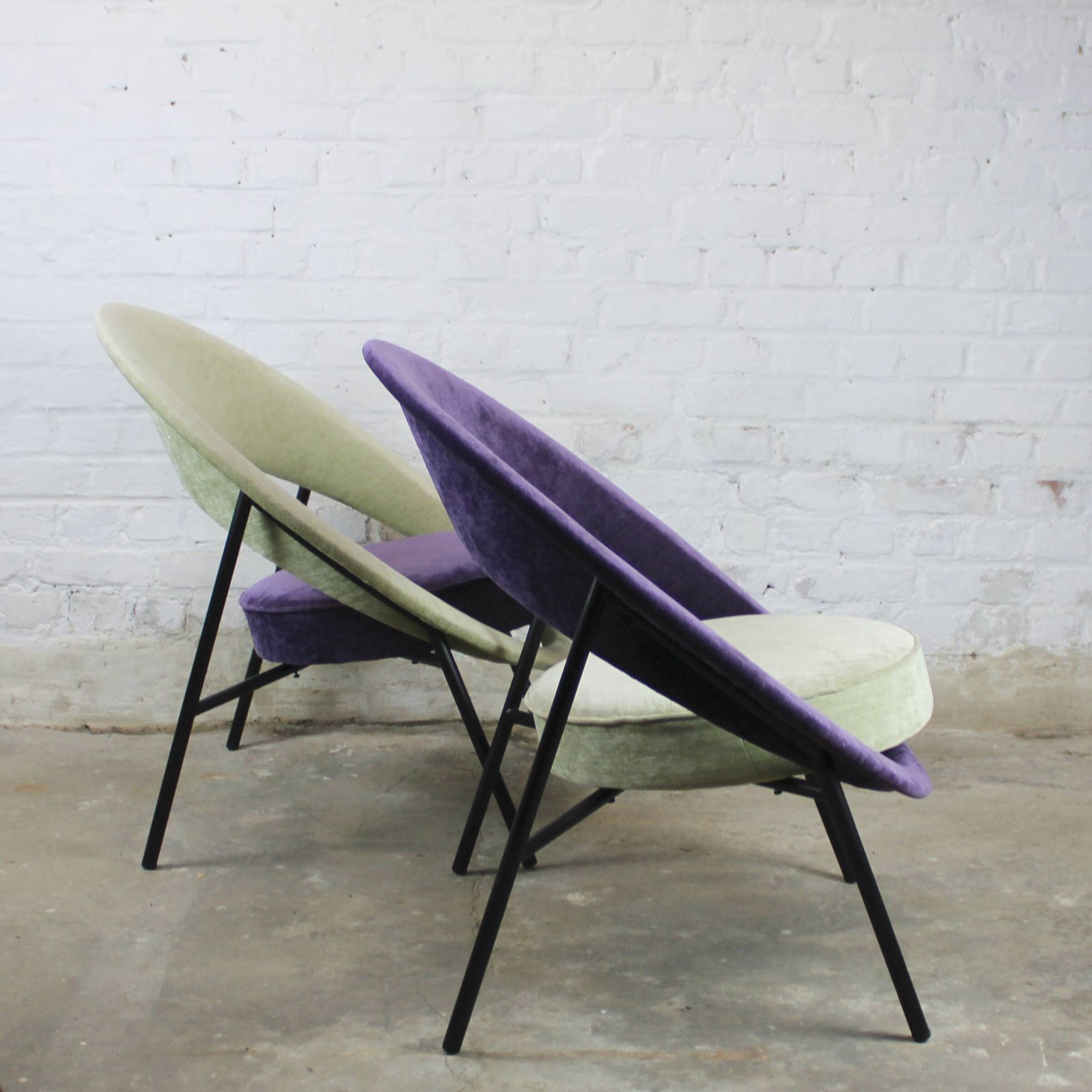 Pair of Burov "44" or "Saturne" armchairs by Geneviève Dangles and Christian Defrance