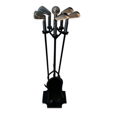 Nécessaire de Feu Modèle Golf en Métal Laqué Noir et Clubs de Golf Chromés