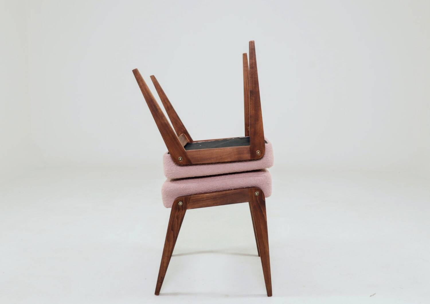 Vintage pink boucle tabouret modern design set of 2