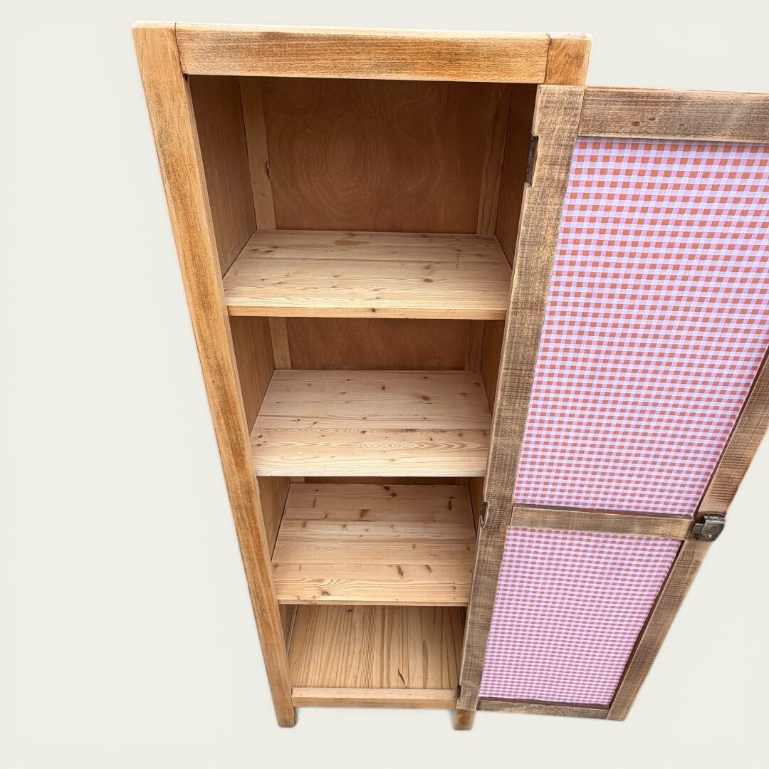 Parisian bonnetière wardrobe in raw wood, 1950.