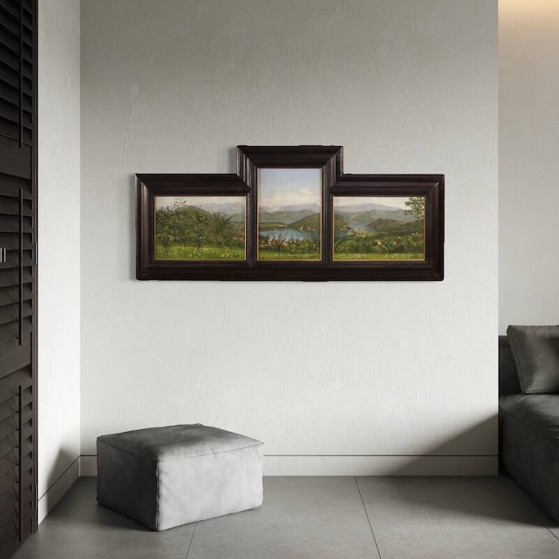 Triptyque de peintures vue du lac de Lugano, 20e siècle