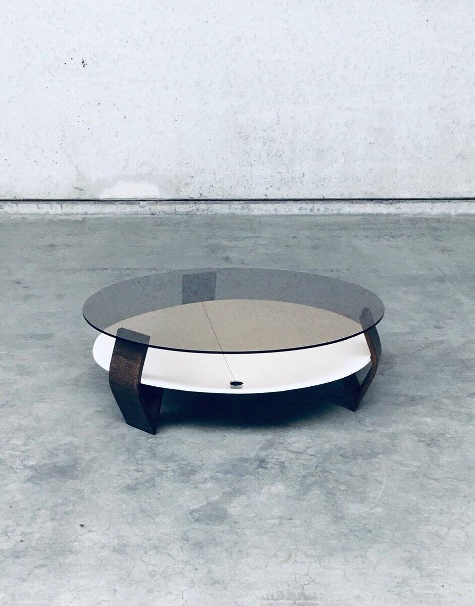 Mid-Century Modern Dutch Wenge & Smoke Glass Coffee Table, Netherlands, 1960s