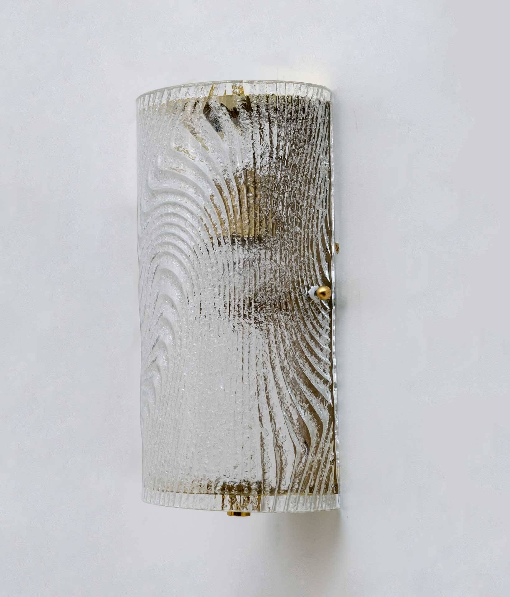 Pair of Modern Italian Murano Glass and Brass Wall Sconces "Corteccia", 80s