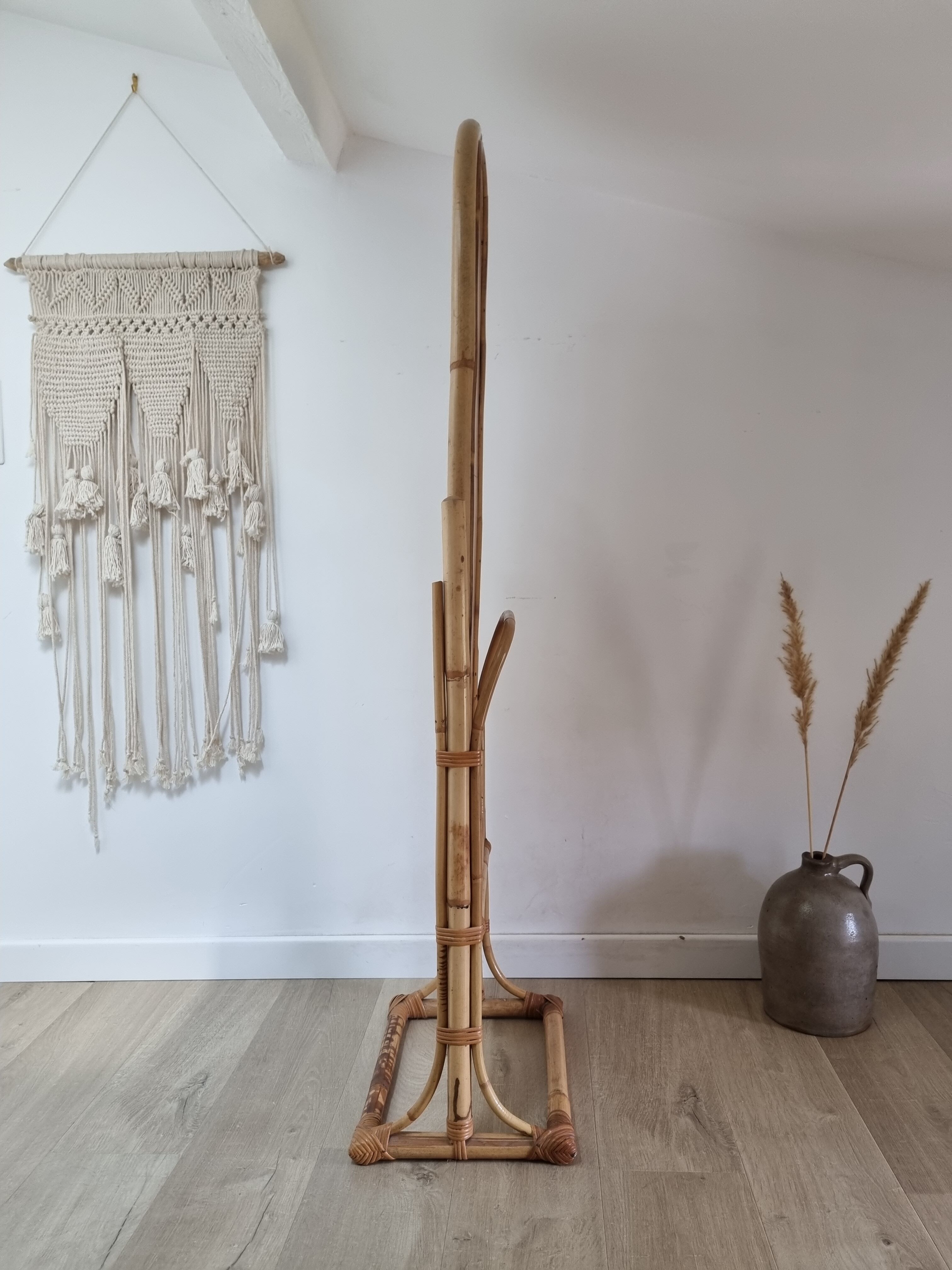 Rattan psyche mirror