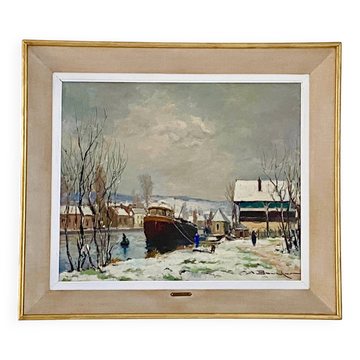 Snow landscape painting by Amédée Boucher.