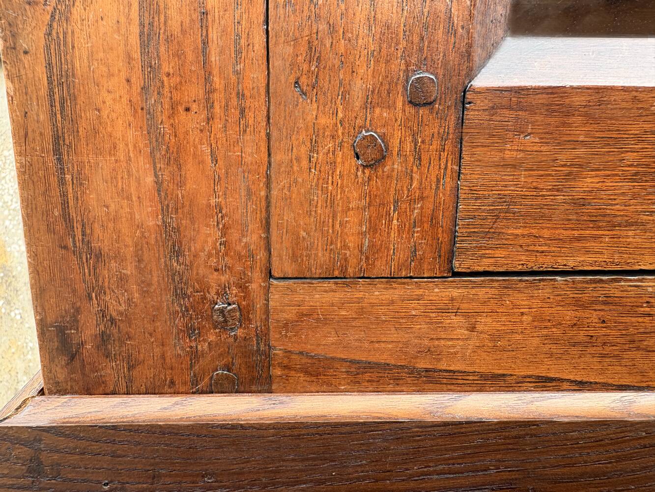 Two-body oak sideboard, circa 1890 — antique glasses and assembly