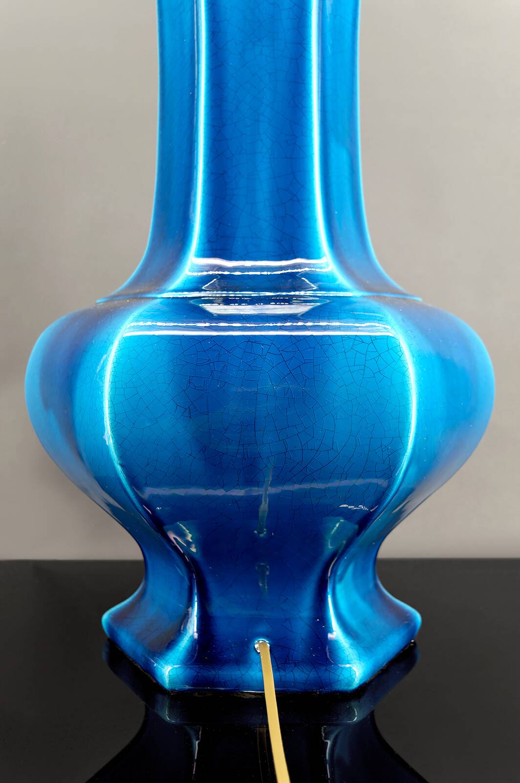 Important Porcelain Lamp with Blue Crackle Enamel, France, Circa 1940