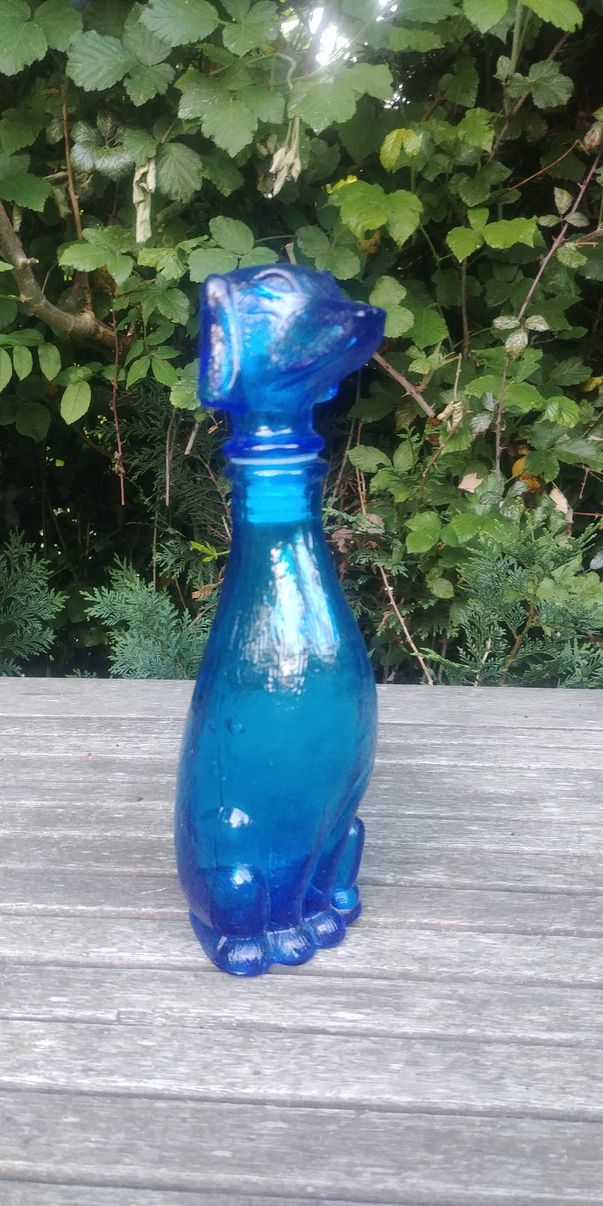 Carafe in the shape of a dog in vintage Empoli blue glass