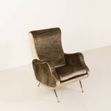 Italian velevet mid century lounge chair in the style of Marco Zanuso, 1960