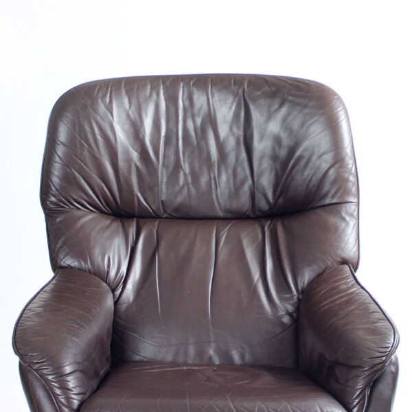 fauteuil Pivotant Vintage En cuir Marron, Finlande Années 1960