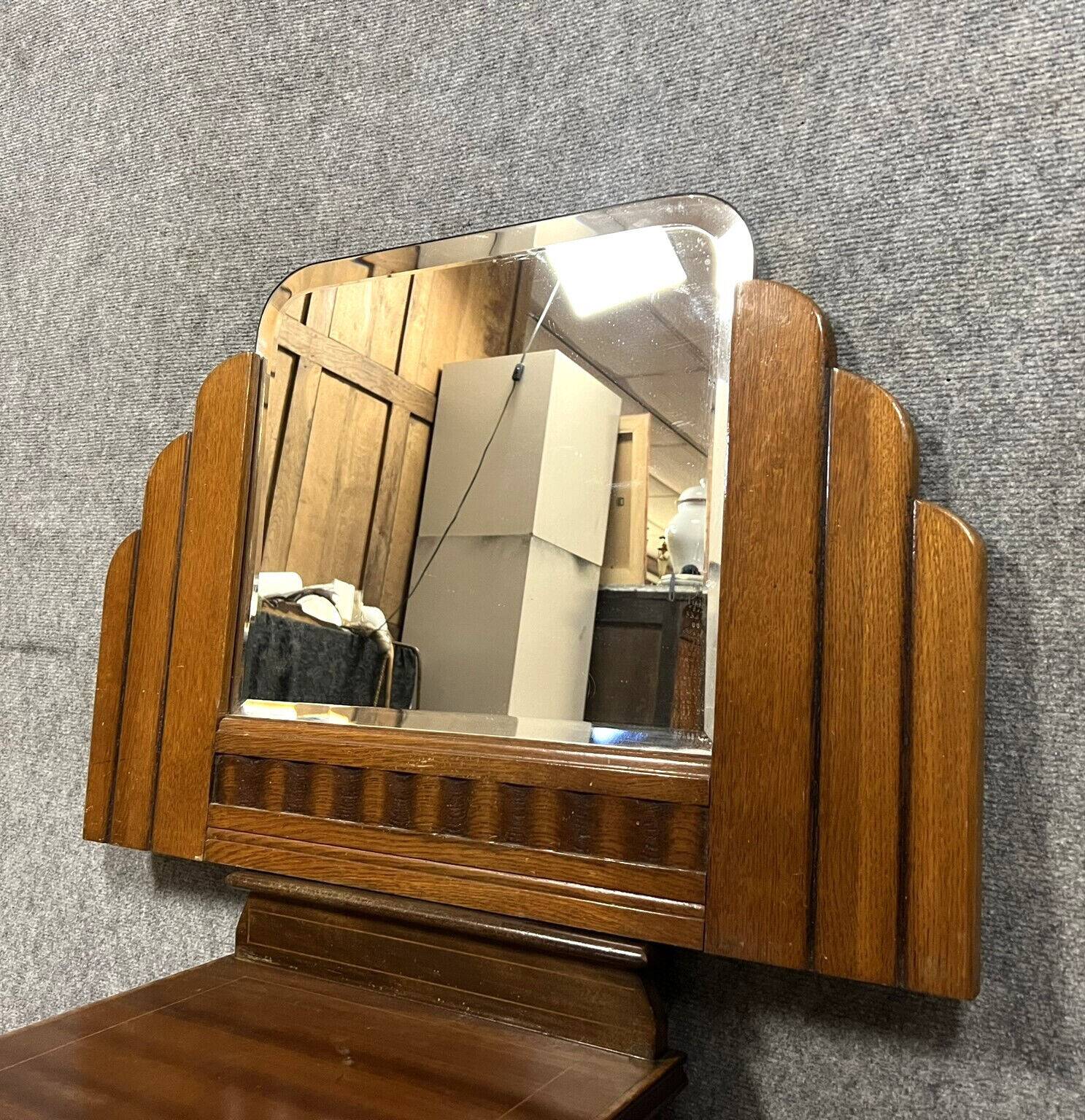 Art Deco period fan mirror in blond oak / circa 1940