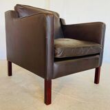 Mid-century Stouby leather lounge chair and stool in brown leather