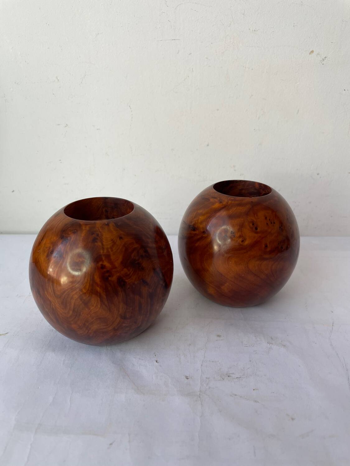 Pair of Thuya burl candlesticks