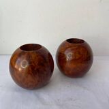 Paire de bougeoirs en loupe de Thuya
