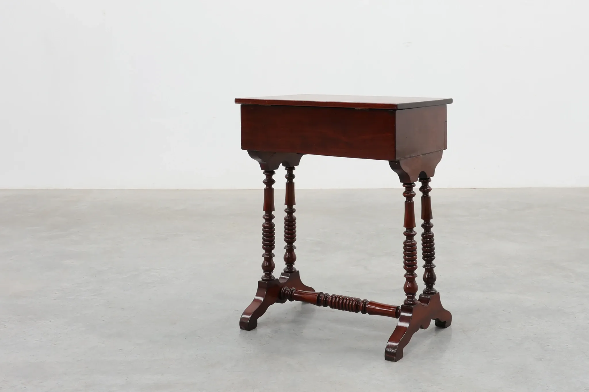 Louis Philippe Side Table with Two Drawers and Turned Twin Legs, France, 18