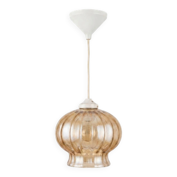 Amber ribbed blown glass pendant - 1970s