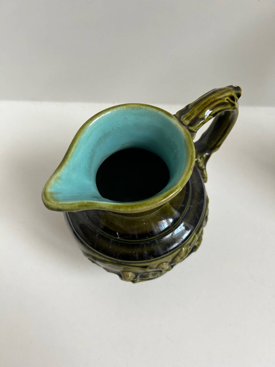 Sarreguemines majolica slip pitcher