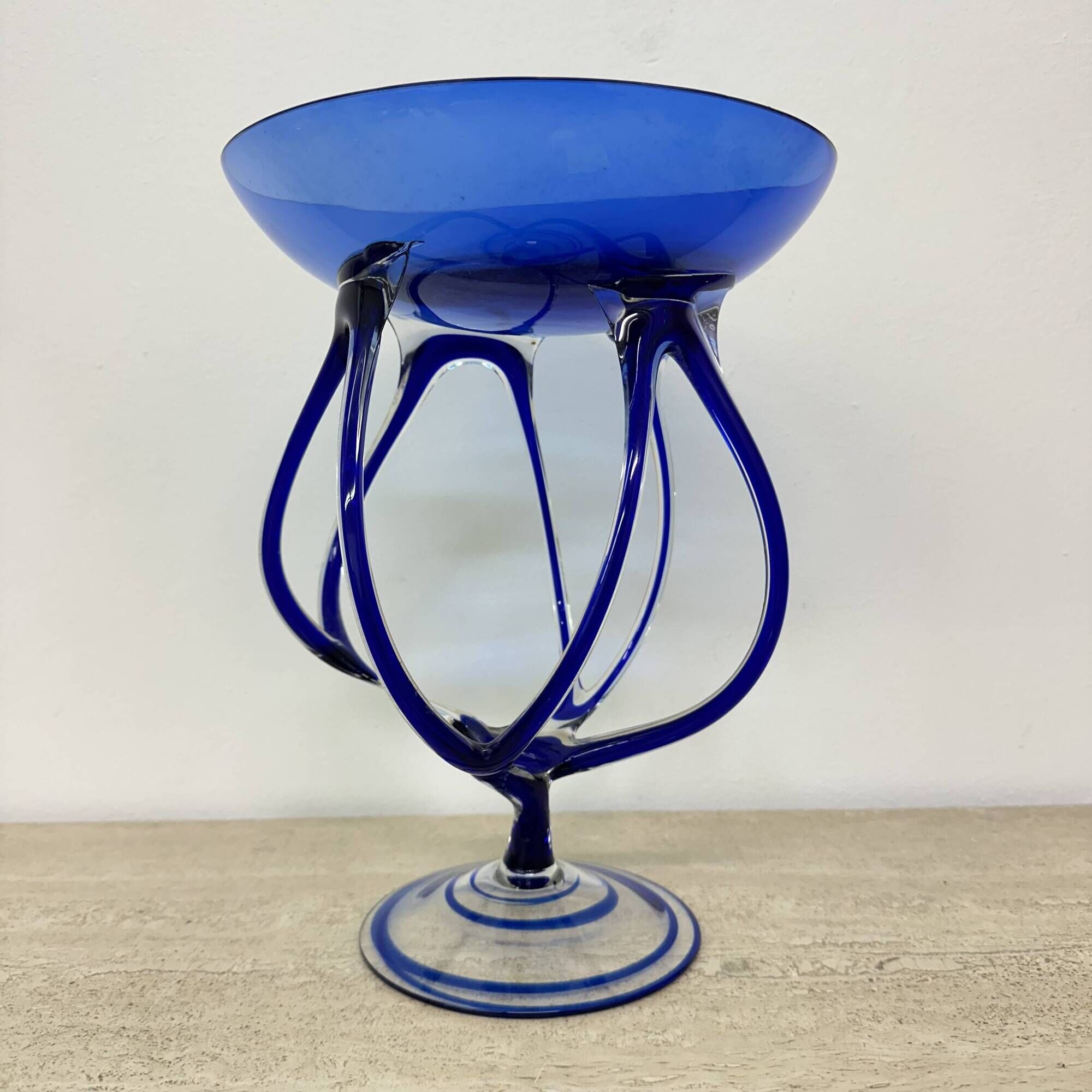 Josefina Krosno Poland Blue Art Glass Jellyfish bowl