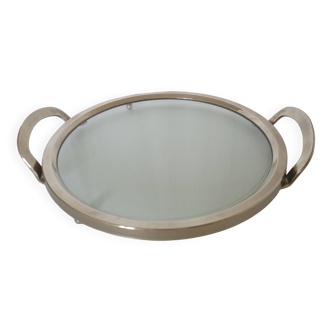 Plateau en verre et métal argenté