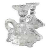 Pair of hand candlesticks/glassware from Portieux/Vallerysthal. In molded glass. Zoomorphic form of turtle carrying a griffin on its back.