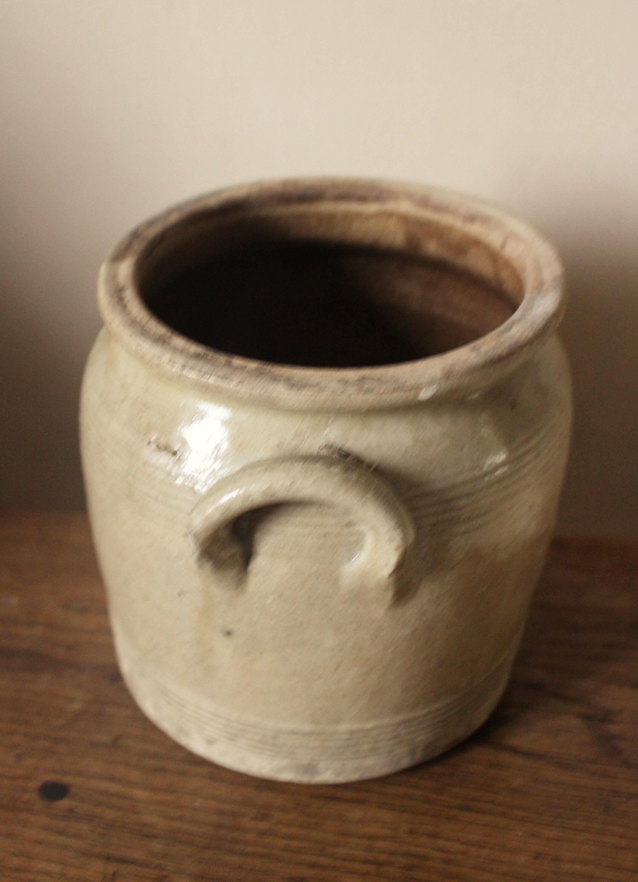 Glazed stoneware pot with two handles
