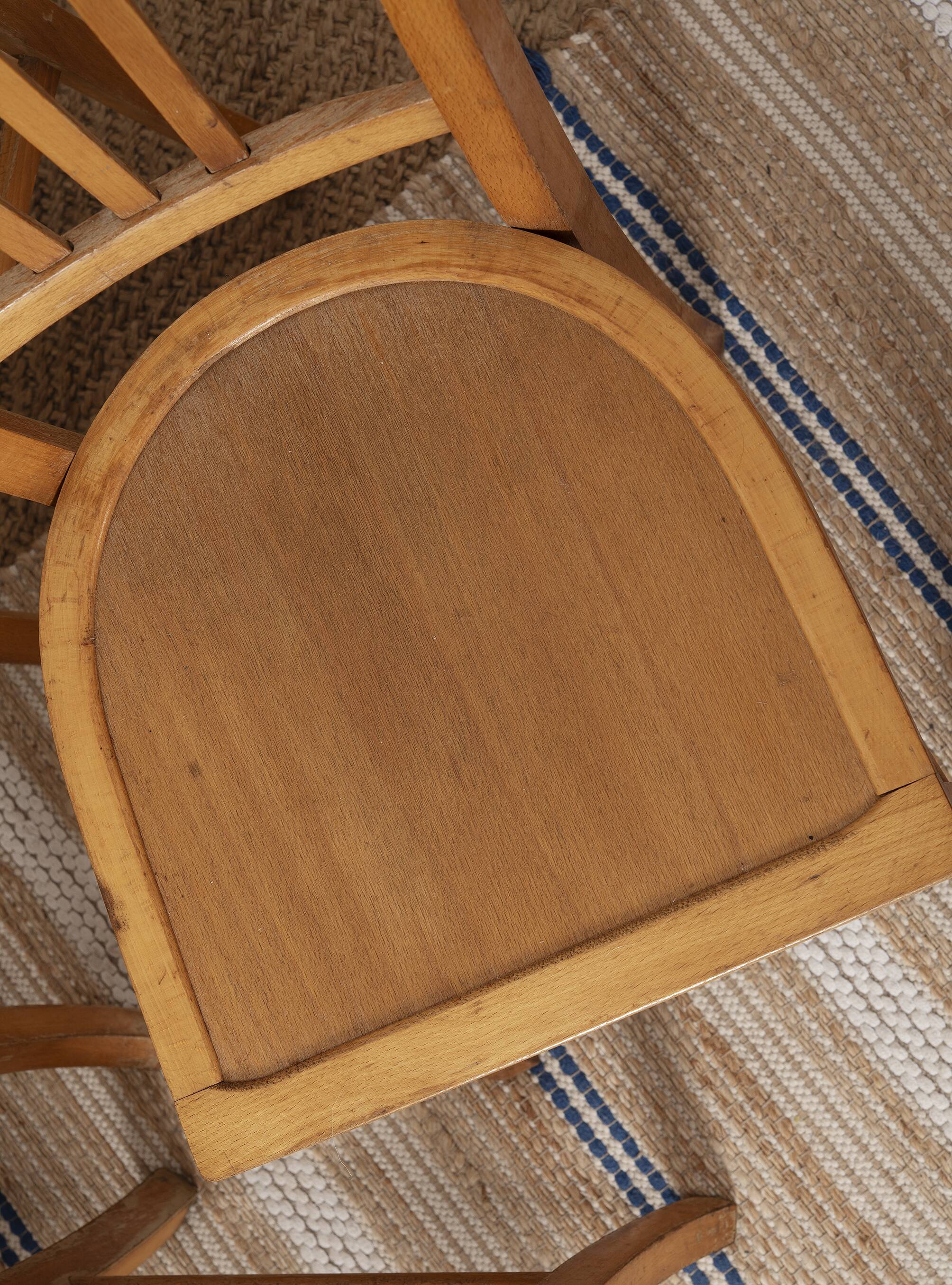 6 bistro chairs, blond wood, typical Luterma brand, 1950s-60s