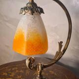 Old art nouveau bronze lamp and pretty hexagonal tulip 37x22
