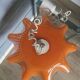 Polish ceiling lamp, orange hand-painted glass with wavy edge, 1970s-80s