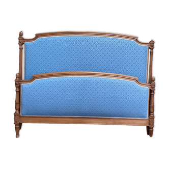 Upholstered bed Louis XVI blue velvet style