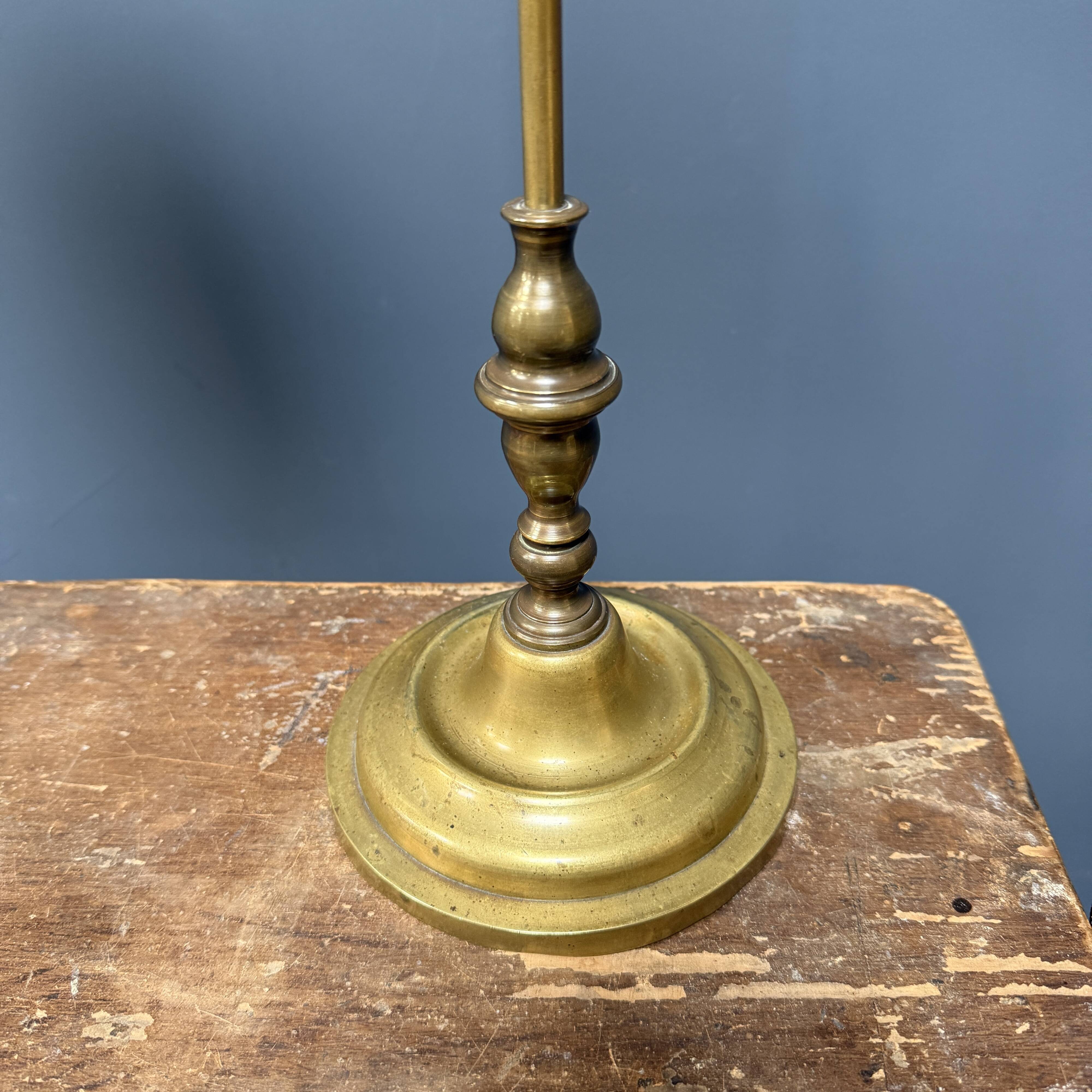 Adjustable brass table lamp with opaline glass shade