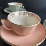 Set of 4 Villeroy & Boch Vintage 50s Cups and Saucers - Pastel & Gold