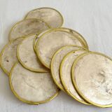 12 coasters in mother-of-pearl and vintage brass