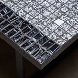 Italian Coffee Table on Flat Metal Frame with Black and White Mosaic Top, 1980s