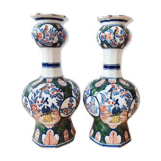 Pair of polychrome Delft vases signed LPK Chinese décor