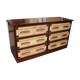 Six-drawer mahogany and straw chest of drawers, circa 1950, made in Mexico