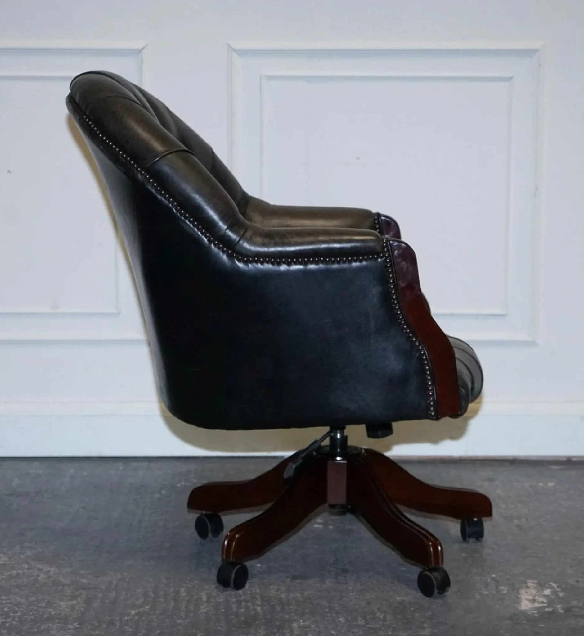 Vintage Chesterfield Chair in Dark Grey Leather