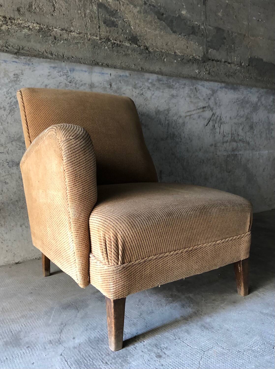 Armchair in wood and beige fabric, France 1940