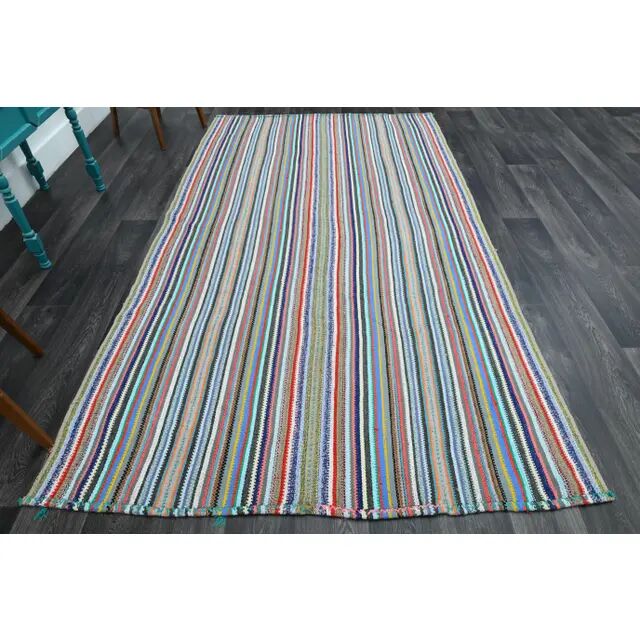 1970s Vintage Turkish Oushak Handmade Wool Cotton Blue Runner Rug 164x294