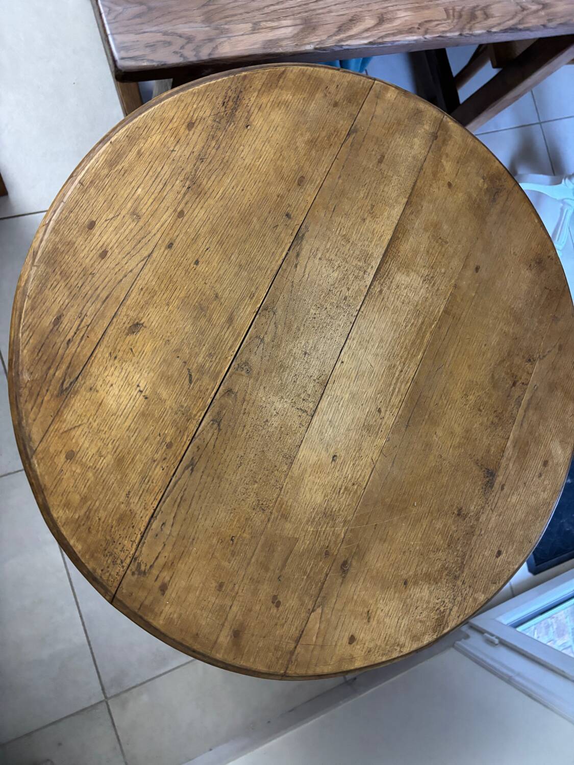 Round turned wooden side table