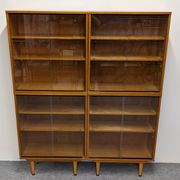 Bibliothèque vitrée 4 modules en chêne blond, France vers 1960