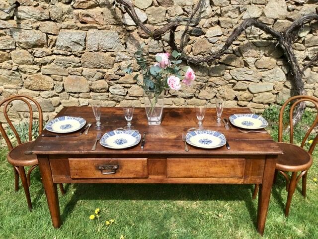 Solid wooden farm table mid-20th century